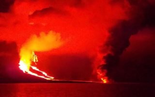 Fernandina Galapagos volcanic eruption night shot