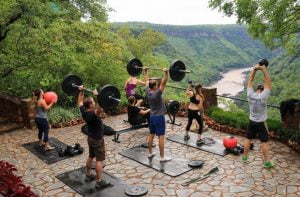 Outdoor workout at Gorges Lodge